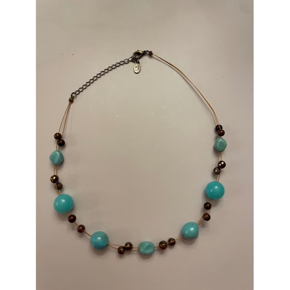 Cookie Lee Bead Necklace Womens OS Turquoise Bronze Excellent Double Strand Boho